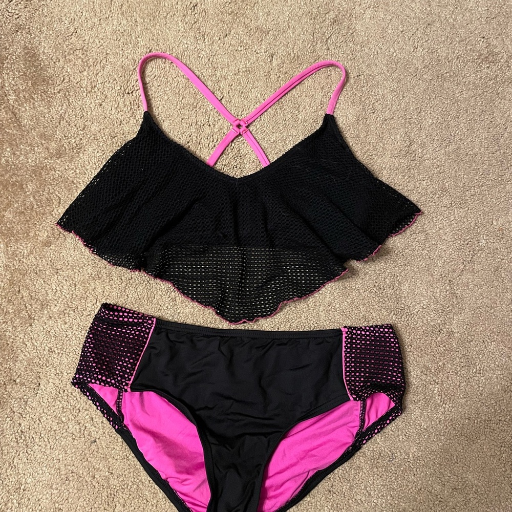 Black & Hot Pink Bikini Swimsuit sz S by Betsy Johnson